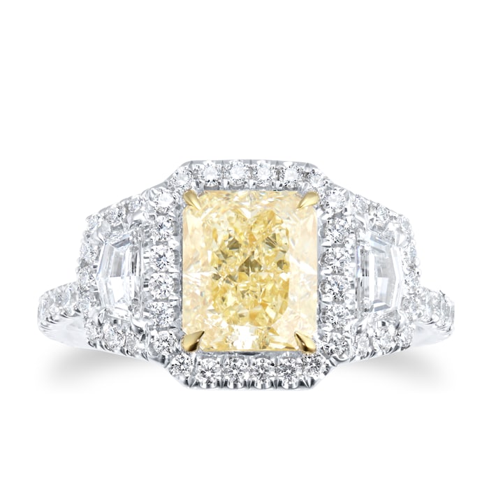 Mappin & Webb Platinum 2.91cttw Three Stone Yellow Diamond Ring - Ring Size M