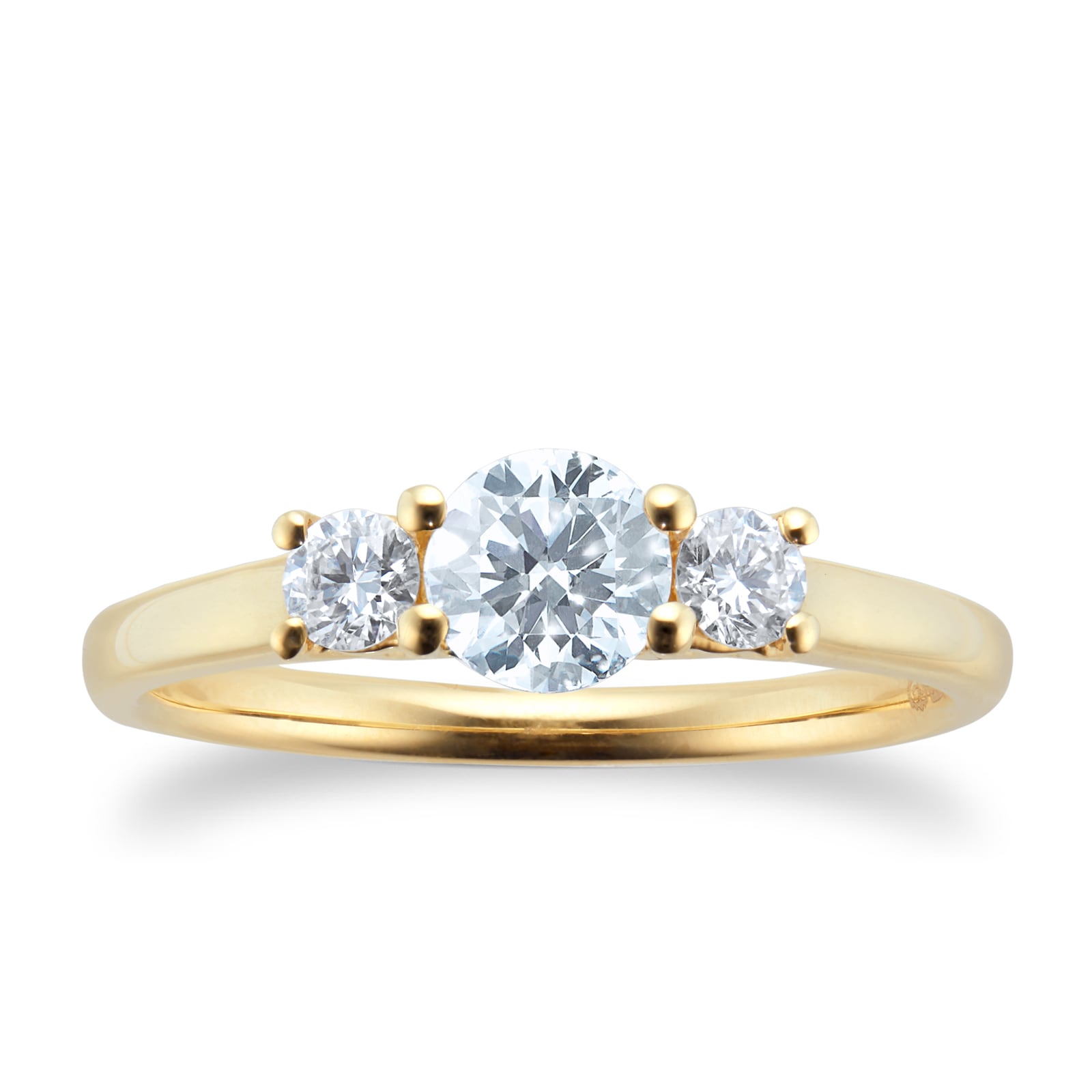 18ct Yellow Gold 0.70ct Diamond 3 Stone Engagement Ring - Ring Size J