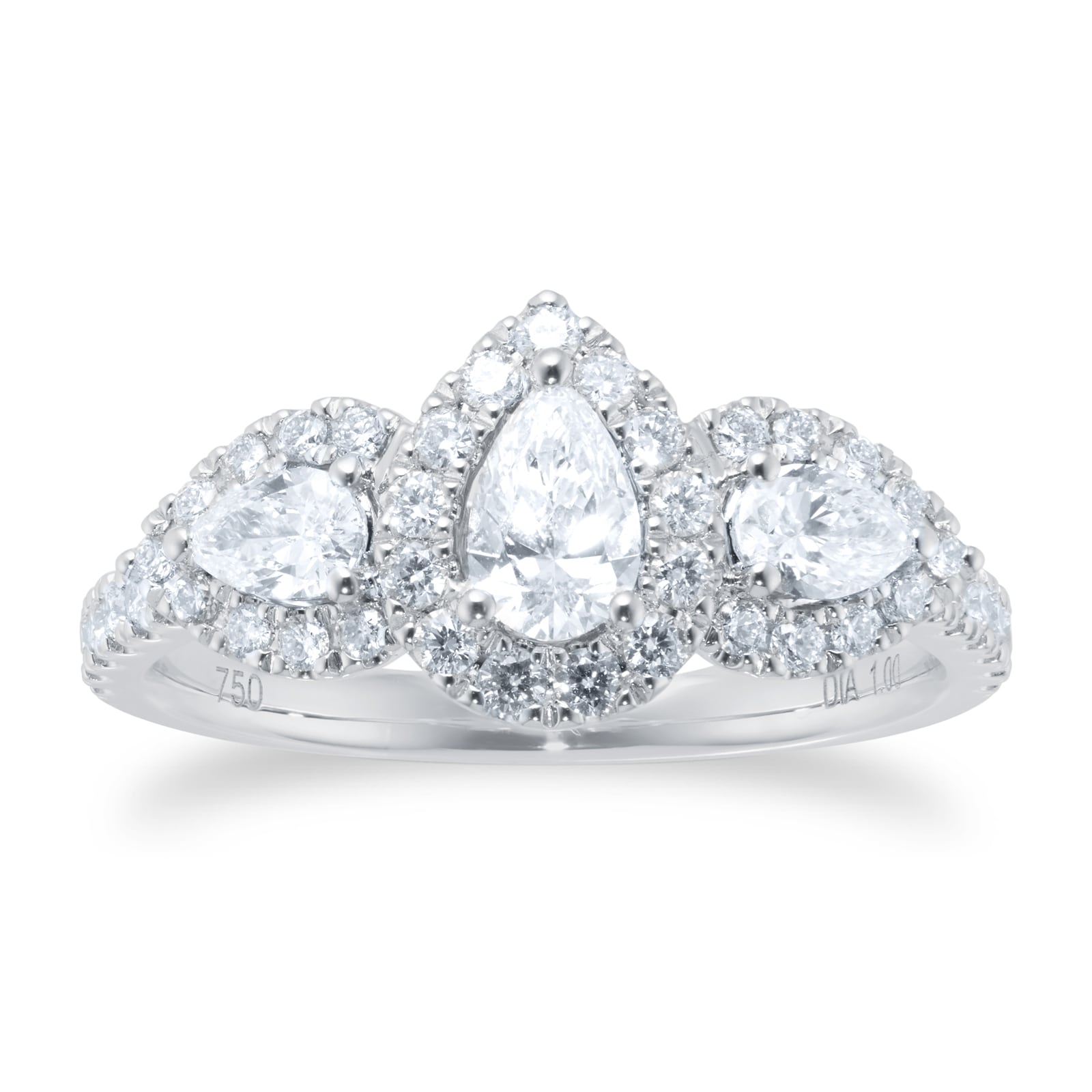 Goldsmiths 18ct White Gold 1.00ct Diamond Triple Pear Halo Engagement Ring Goldsmiths 18ct White Gold 1.00ct Diamond Triple Pear Halo Engagement Ring
