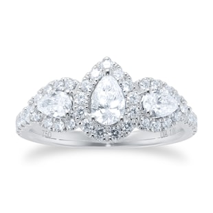 Goldsmiths 18ct White Gold 1.00ct Diamond Triple Pear Halo Engagement Ring