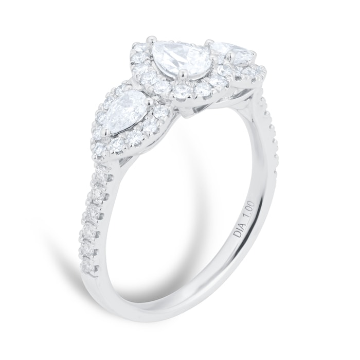 Goldsmiths 18ct White Gold 1.00ct Diamond Triple Pear Halo Engagement Ring