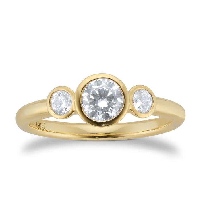 Goldsmiths 18ct Yellow Gold 0.70ct GIA Diamond Bezel 3 Stone Engagement Ring