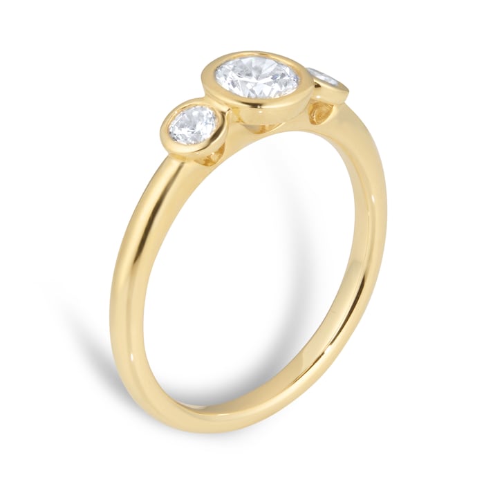 Goldsmiths 18ct Yellow Gold 0.70ct GIA Diamond Bezel 3 Stone Engagement Ring