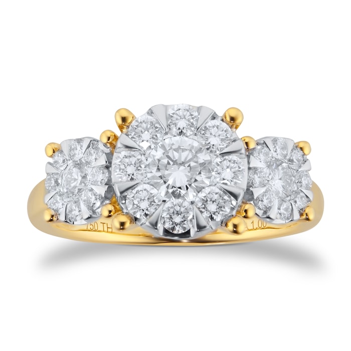 Goldsmiths 18ct White Gold 1.00cttw Diamond Cluster Engagement Ring with Set Shoulders