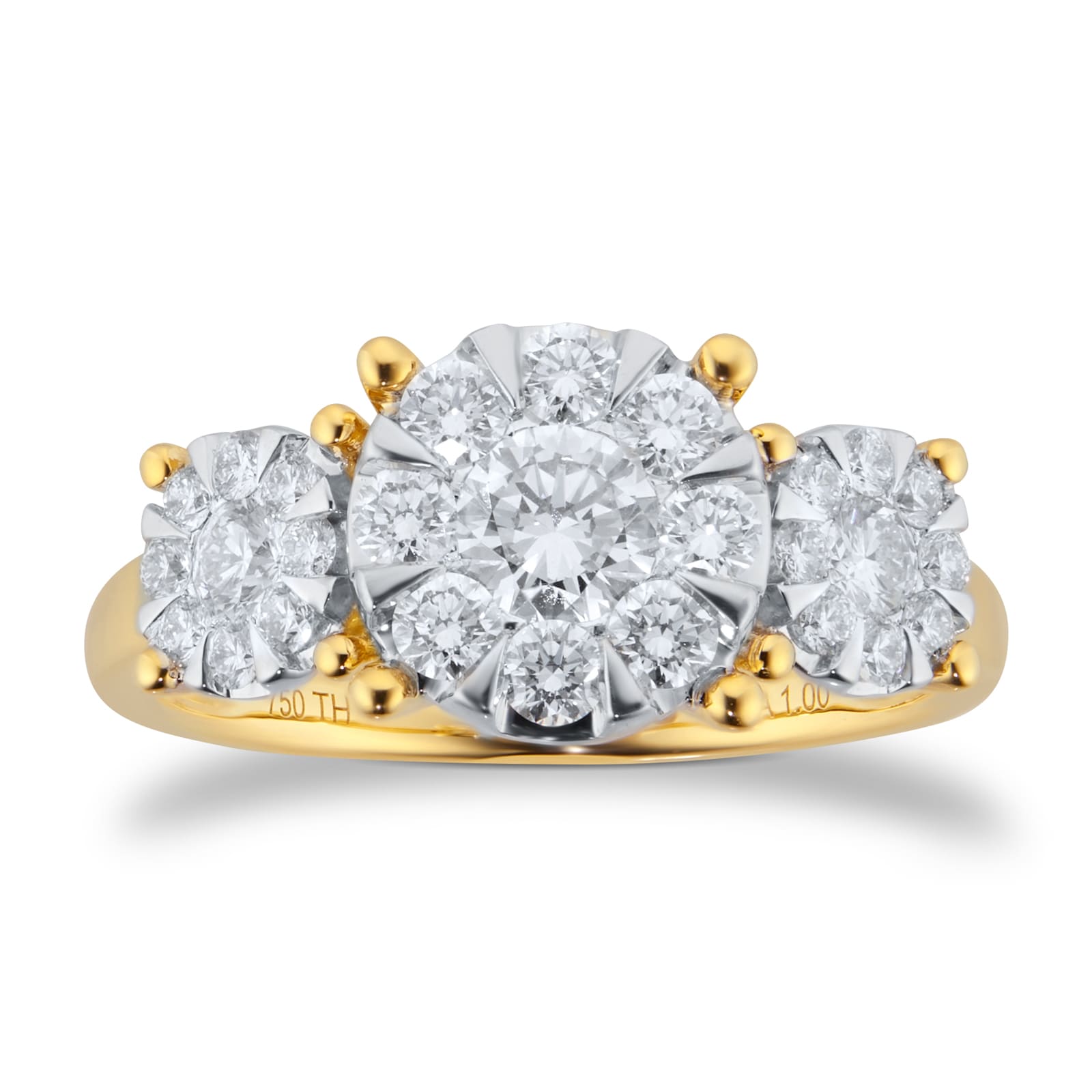 Best Luxury 
18ct Yellow Gold 1.00cttw Diamond Cluster Three Stone Engagement Ring