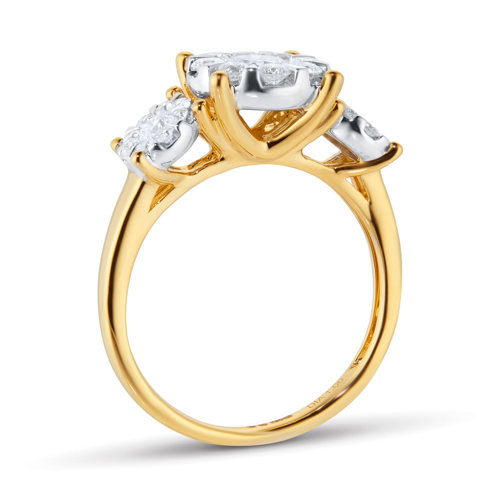 Best Luxury 
18ct Yellow Gold 1.00cttw Diamond Cluster Three Stone Engagement Ring