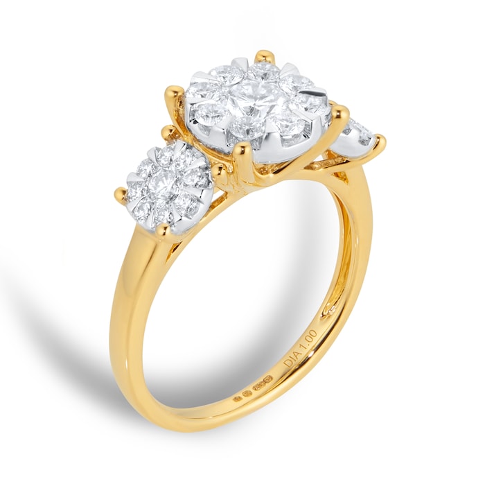 Goldsmiths 18ct White Gold 1.00cttw Diamond Cluster Engagement Ring with Set Shoulders