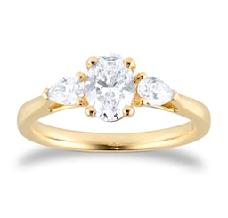 06031113 - 18ct Yellow Gold 1.00cttw Oval Cut and Pear Cut Diamond Three Stone Engagement Ring