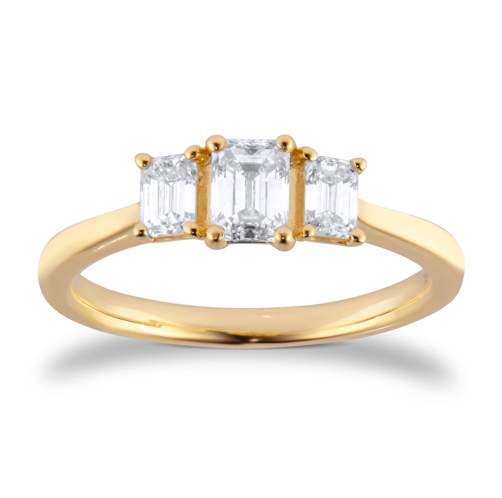 18ct Yellow Gold 0.75cttw Emerald Cut Diamond Three Stone Engagement Ring - Ring Size L