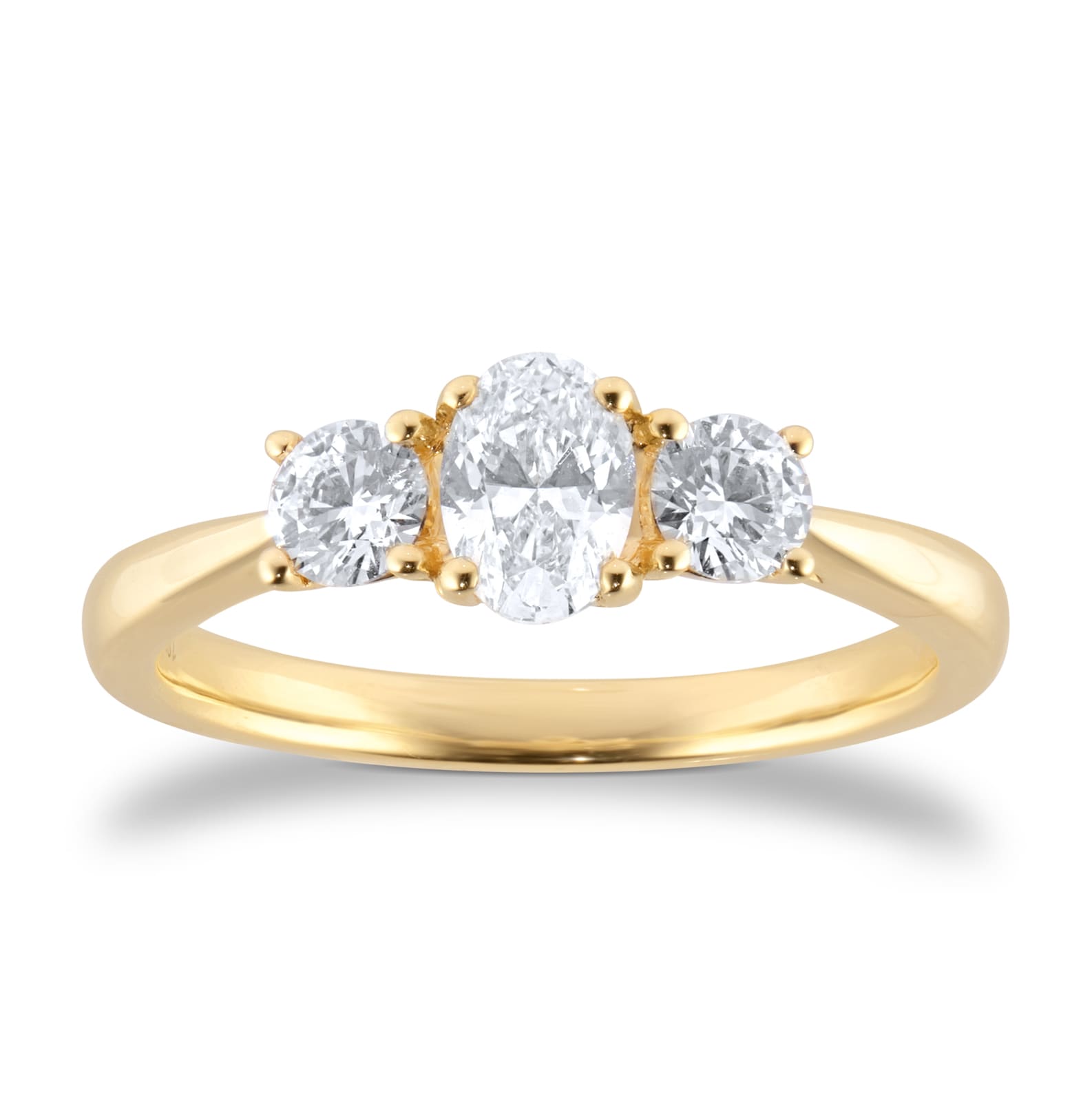 Goldsmiths 18ct Yellow Gold 0.75cttw Oval and Brilliant Cut Diamond Three Stone Engagement Ring Goldsmiths 18ct Yellow Gold 0.75cttw Oval and Brilliant Cut Diamond Three Stone Engagement Ring