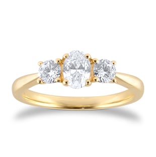 Best Luxury 
18ct Yellow Gold 0.75cttw Oval and Brilliant Cut Diamond Three Stone Engagement Ring