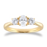 Goldsmiths 18ct Yellow Gold 0.75cttw Oval and Brilliant Cut Diamond Three Stone Engagement Ring