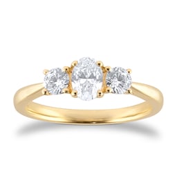 06031115 - 18ct Yellow Gold 0.75cttw Oval and Brilliant Cut Diamond Three Stone Engagement Ring