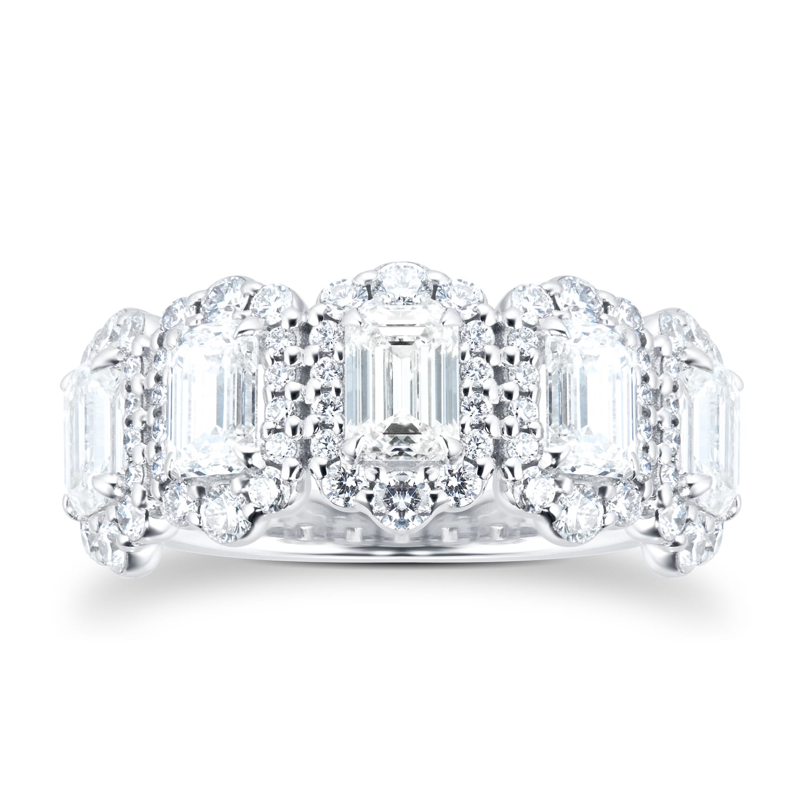 18ct White Gold 2.78ct Emerald Cut Diamond Half Eternity Ring - Ring Size M
