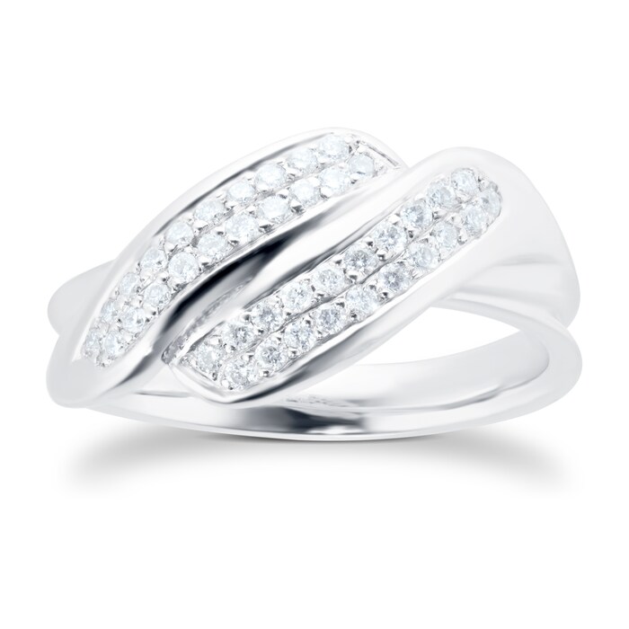 Goldsmiths 18ct White Gold Twist Diamond Dress Ring - Ring Size R