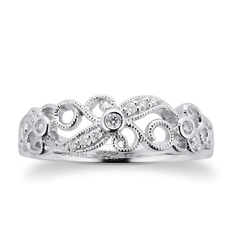 Goldsmiths Brilliant Cut 0.10 Carat Total Weight Diamond Ring In 9 Carat White Gold