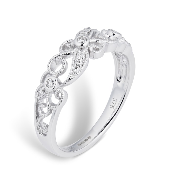 Goldsmiths Brilliant Cut 0.10 Carat Total Weight Diamond Ring In 9 Carat White Gold - Ring Size K