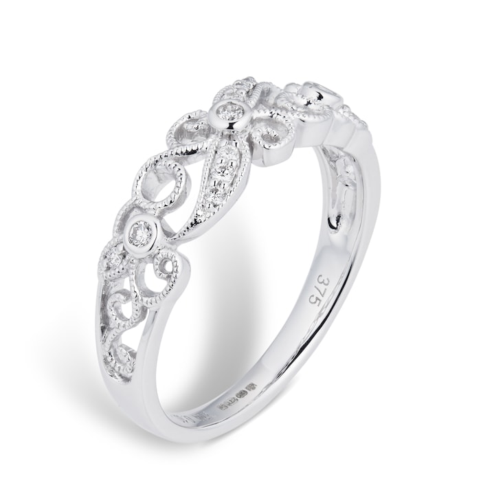 Goldsmiths Brilliant Cut 0.10 Carat Total Weight Diamond Ring In 9 Carat White Gold