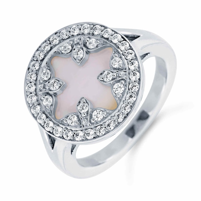 Mappin & Webb Treasure Empress 18ct White Gold Mother Of Pearl And 0.32cttw Diamond Ring