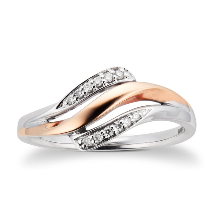 Goldsmiths 9ct Rose And White Gold  0.06ct Diamond  Twist Ring - Ring Size J