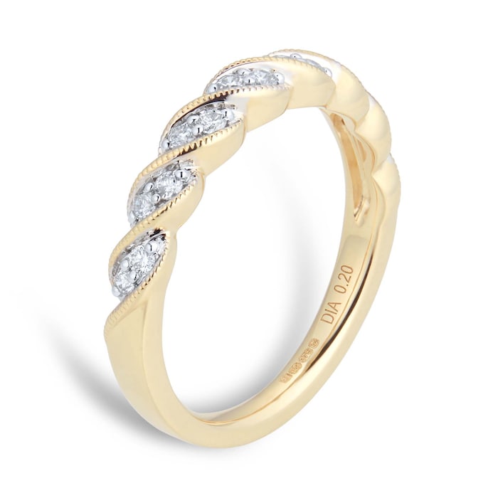 Goldsmiths 9ct Yellow Gold 0.20ct Milgrain Twist Eternity Ring