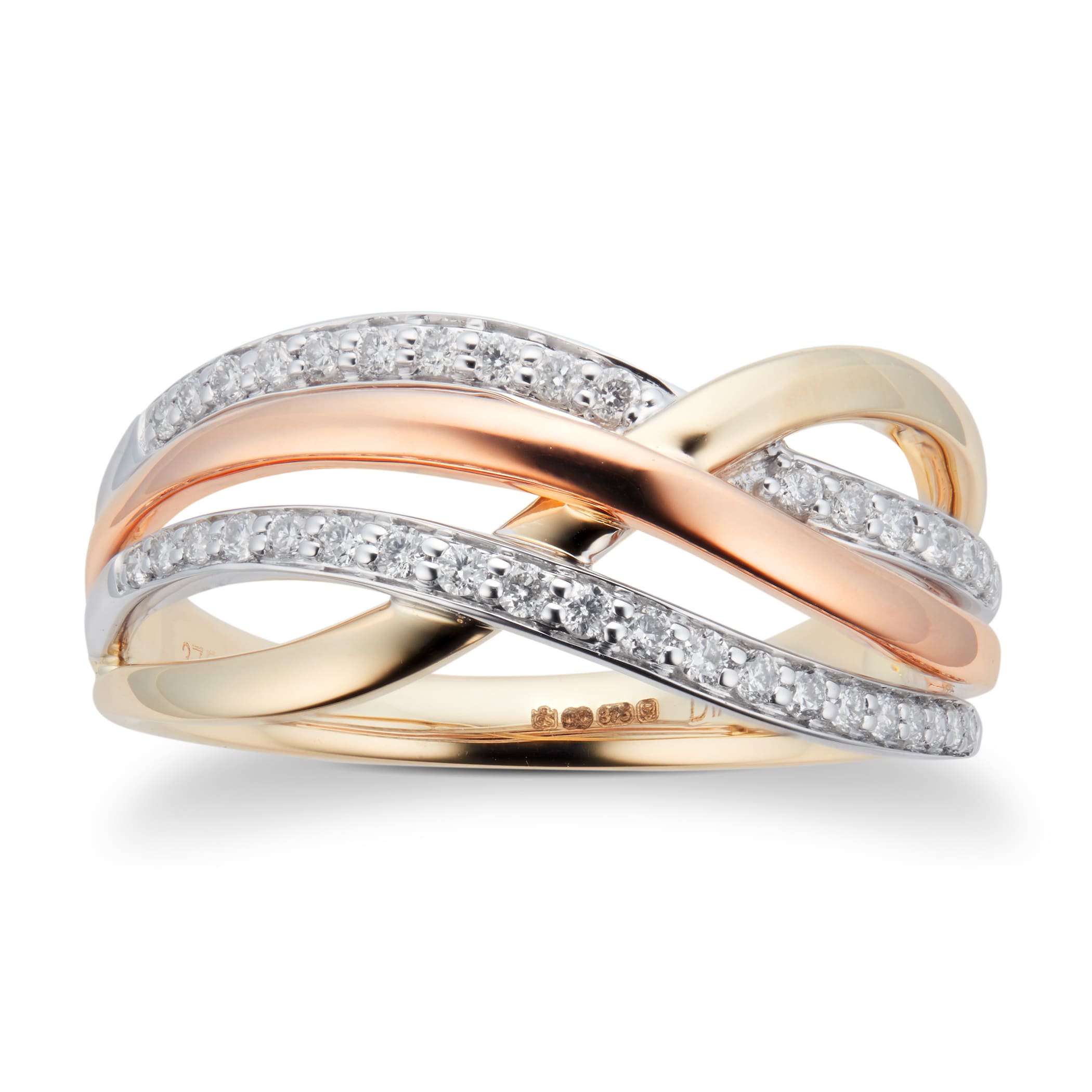 Goldsmiths 9ct Three Coloured Gold 0.25ct Ring Goldsmiths 9ct Three Coloured Gold 0.25ct Ring
