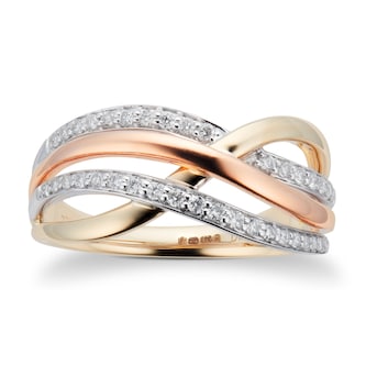 Goldsmiths 9ct Three Coloured Gold 0.25ct Ring