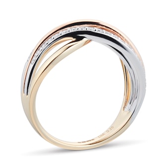 Goldsmiths 9ct Three Coloured Gold 0.25ct Ring