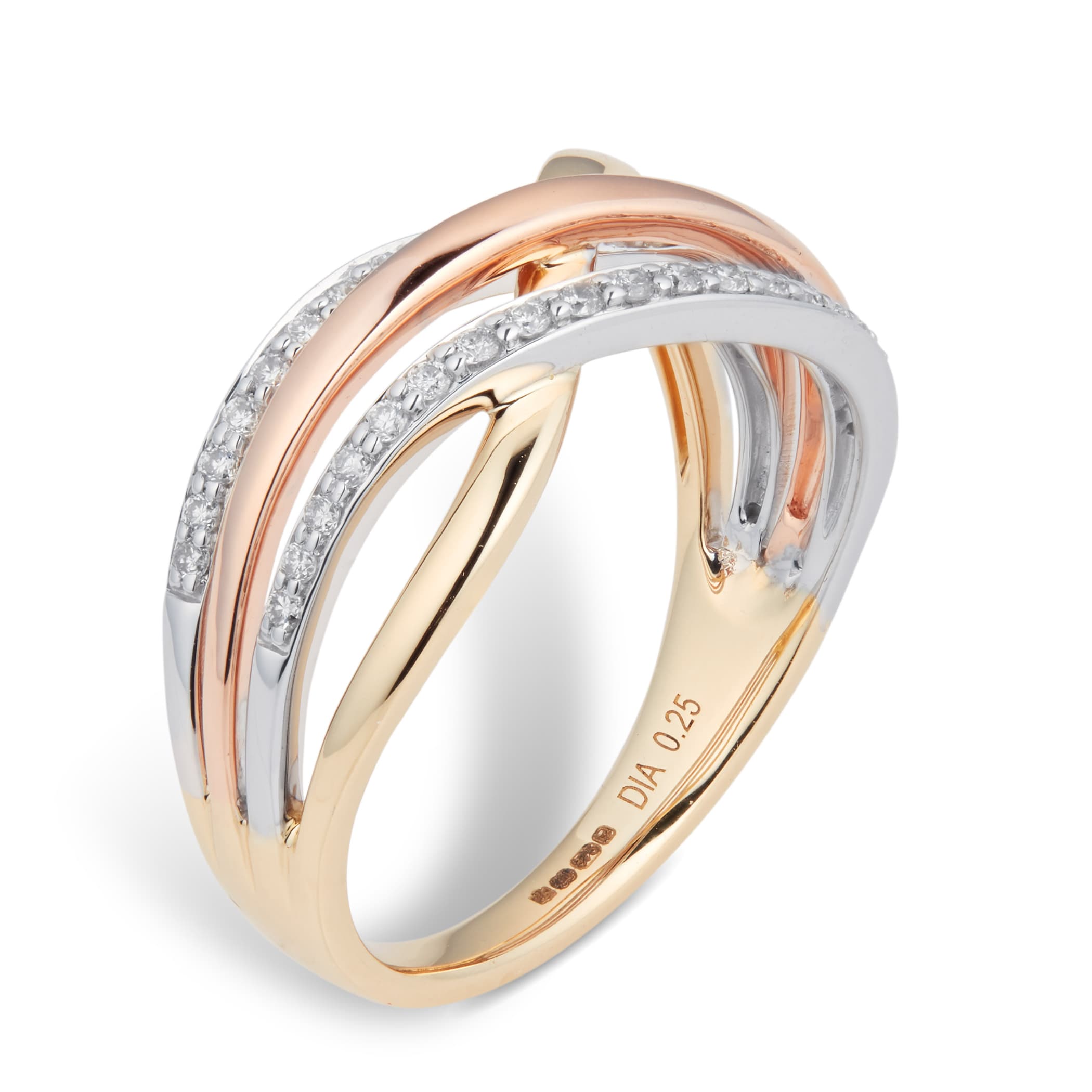 Goldsmiths 9ct Three Coloured Gold 0.25ct Ring Goldsmiths 9ct Three Coloured Gold 0.25ct Ring