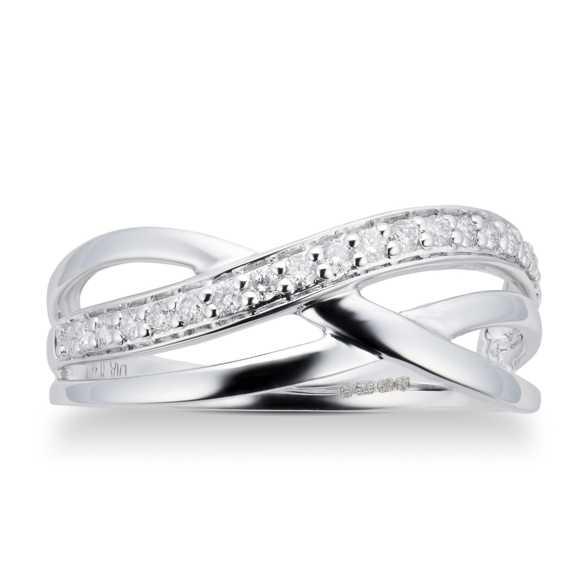 Goldsmiths 9ct White Gold 0.15cttw Diamond Cross Over Ring Goldsmiths 9ct White Gold 0.15cttw Diamond Cross Over Ring