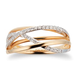 06070945130 - 9ct White & Yellow Gold 0.15cttw Cross Over Ring - Ring Size M