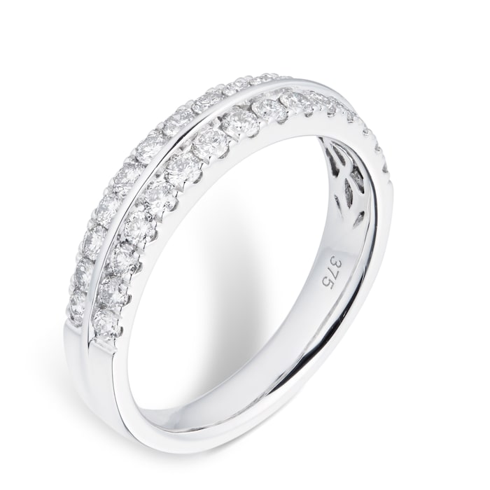 Goldsmiths 9ct White Gold 0.75cttw Multi Row Diamond Ring - Ring Size J