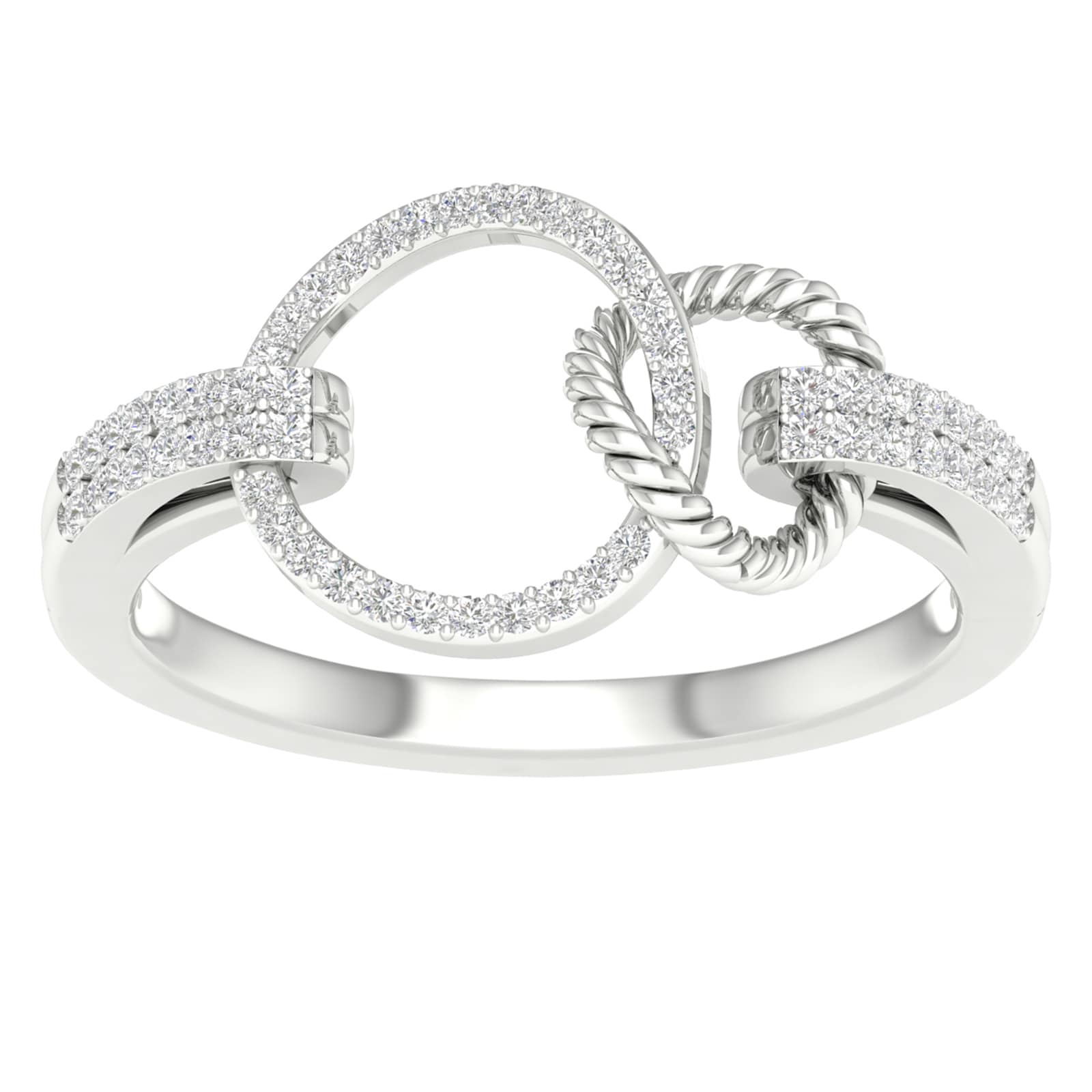 9ct White Gold 0.15cttw Diamond Round Link Dress Ring - Ring Size K