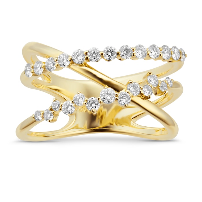 Goldsmiths 9ct Yellow Gold 0.50cttw Diamond Scatter Crossover Ring