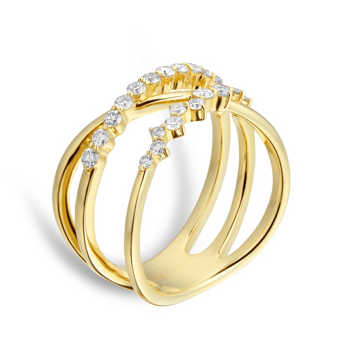 Goldsmiths 9ct Yellow Gold 0.50cttw Diamond Scatter Crossover Ring