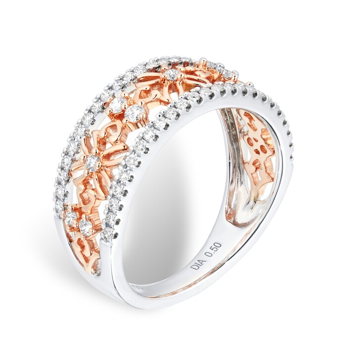 Mappin & Webb Floresco 18ct White & Rose Gold 0.50ct Diamond Filigree Ring