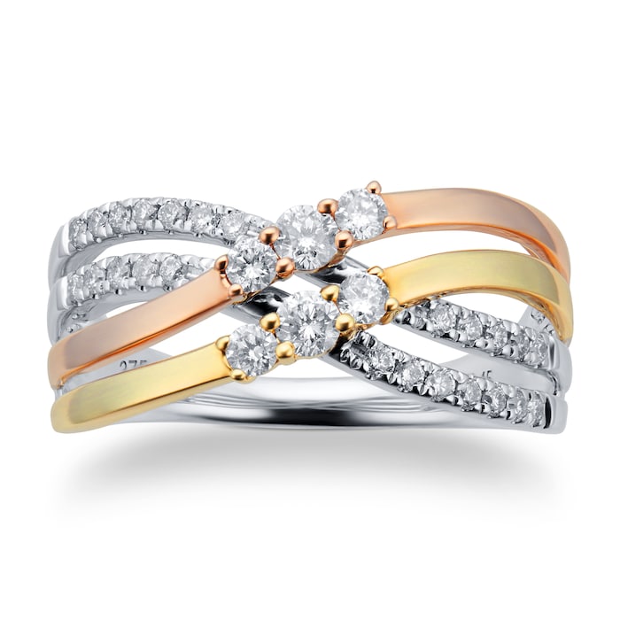 Goldsmiths 9ct Three Coloured 0.45ct Diamond Wide Twist Ring