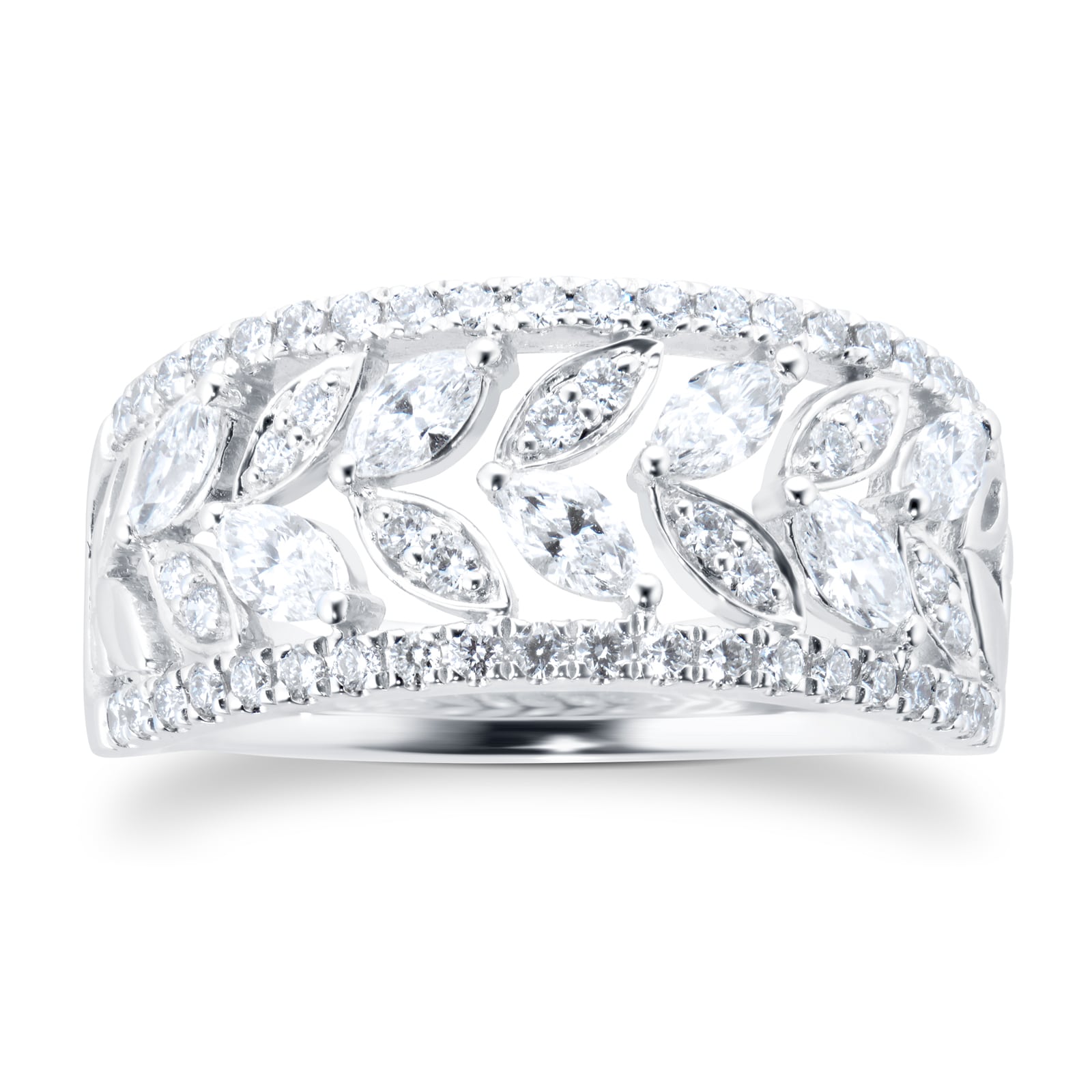 Vinea 18ct White Gold 1.00cttw Diamond Cuff Ring - Ring Size K