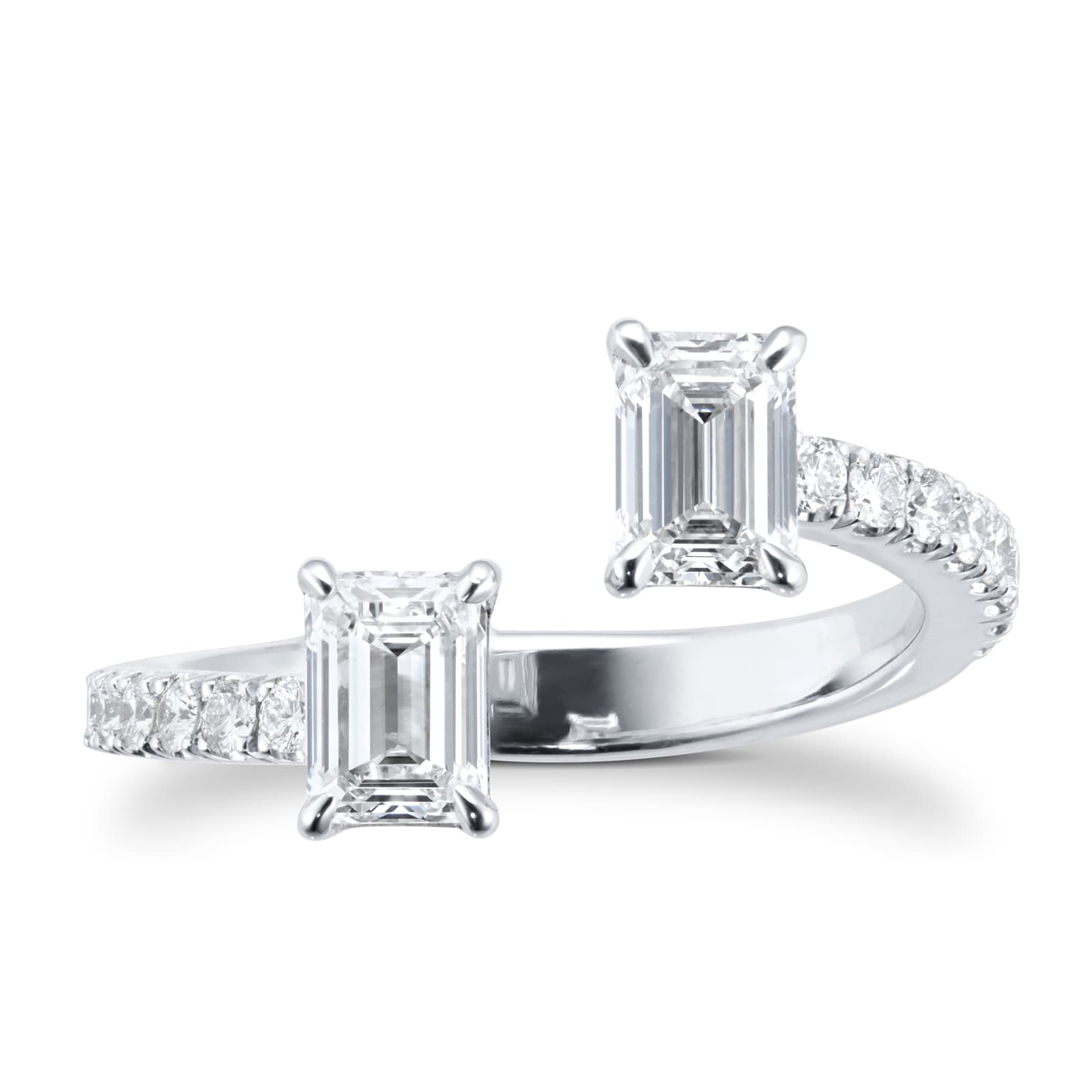 Platinum Toi et Moi 1.20cttw Emerald Cut Ring With Diamond Set Shoulders - Ring Size O