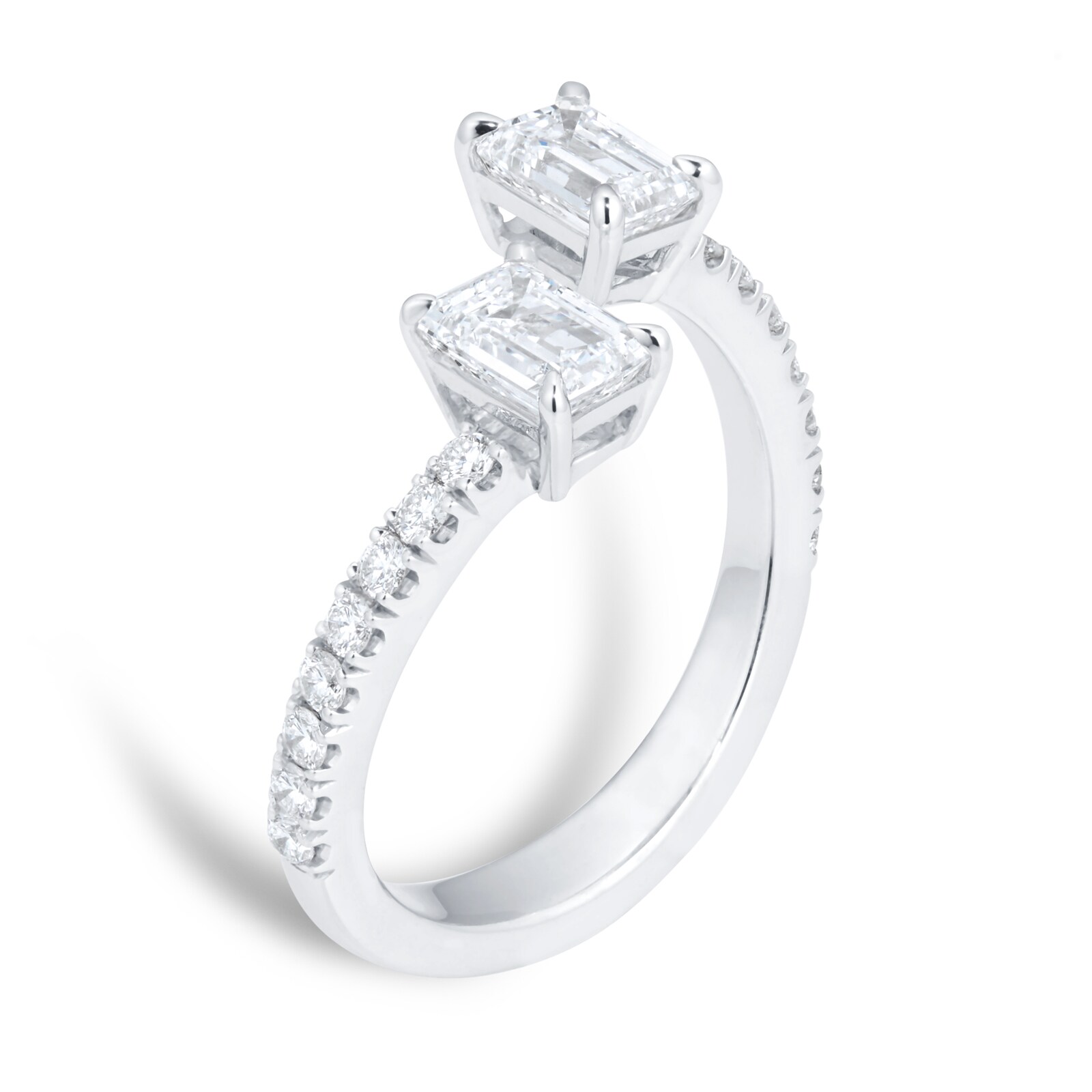 Mappin & b Platinum Toi et Moi 1.20cttw Emerald Cut Ring With Diamond Set Shoulders Ring