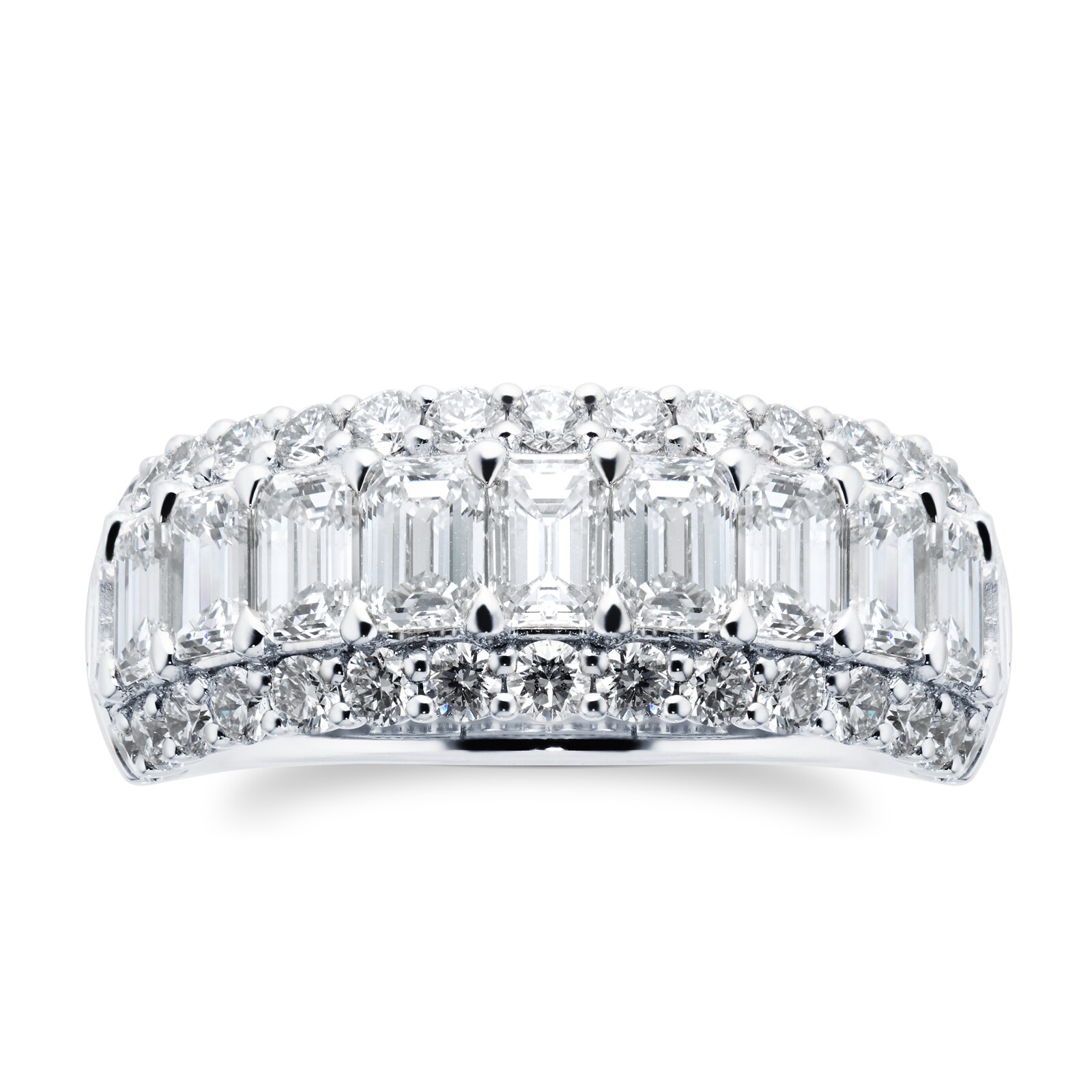 Platinum 3.58cttw Emerald Cut Multi Row Diamond Ring - Ring Size O