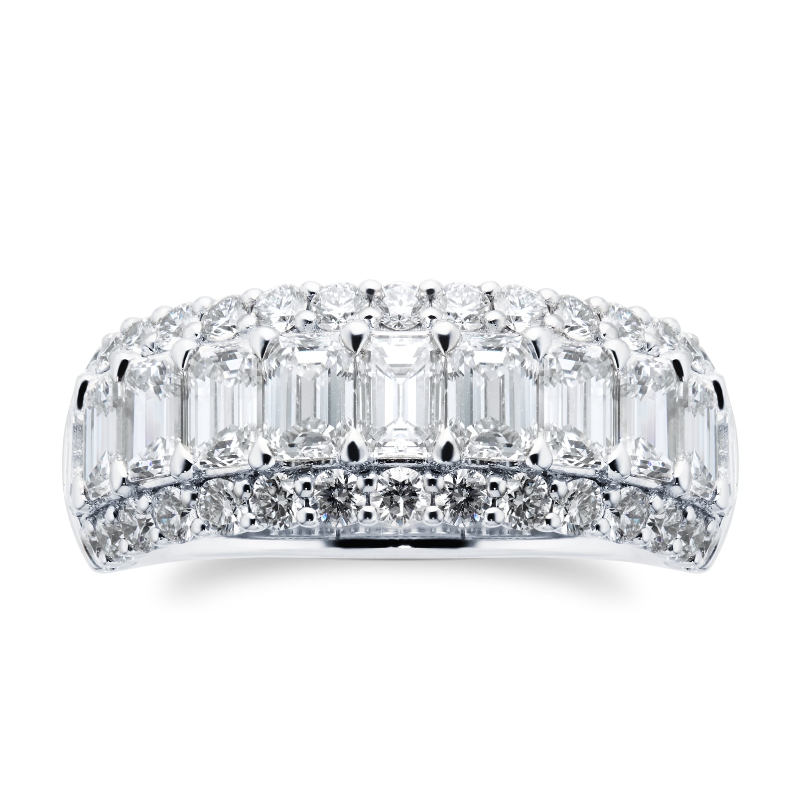 18ct White Gold 3.58cttw Emerald Cut Multi Row Diamond Ring - Ring Size Q