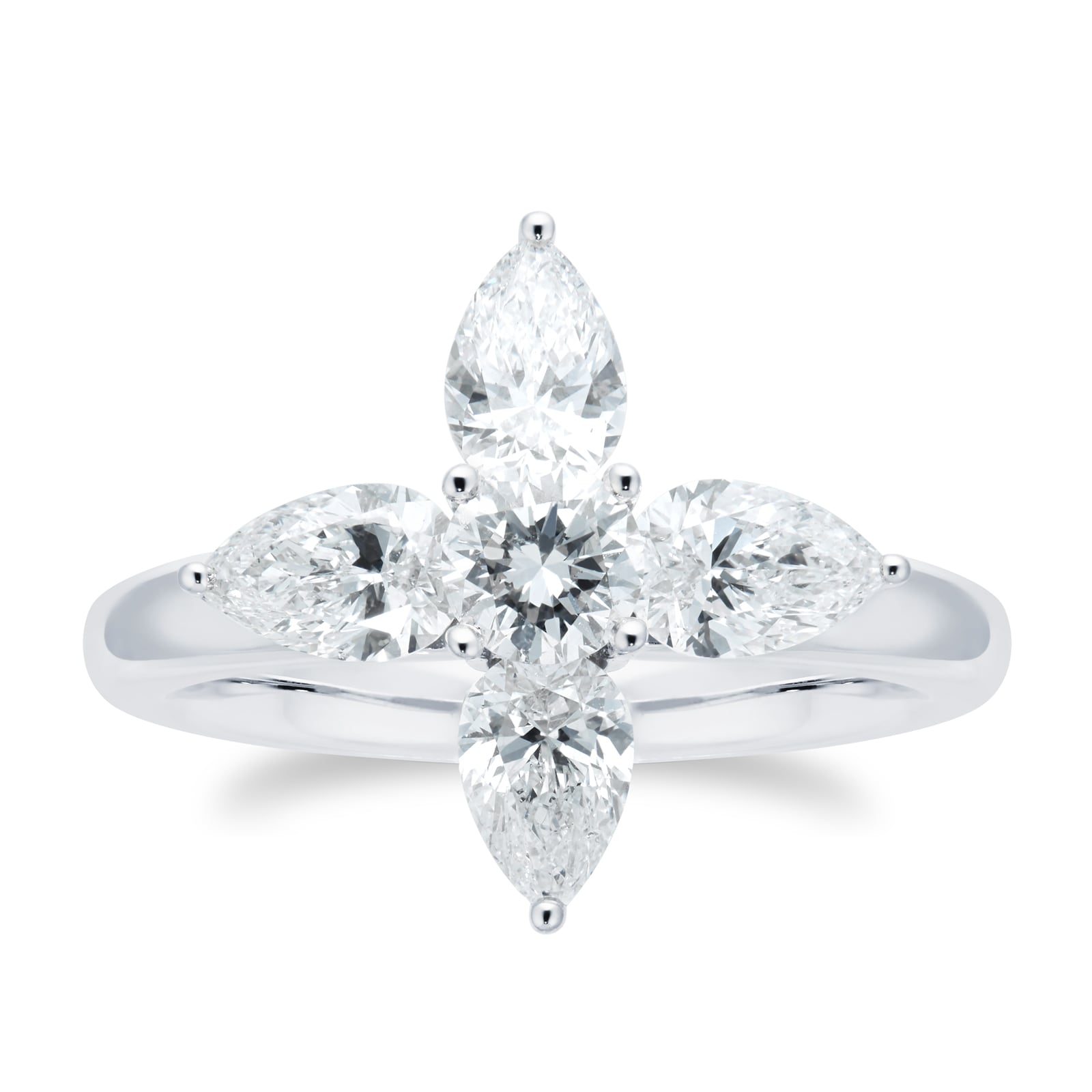18ct White Gold 1.64ct Pear Cut Diamond & 0.36cttw Brilliant Cut Star Ring - ring Size N