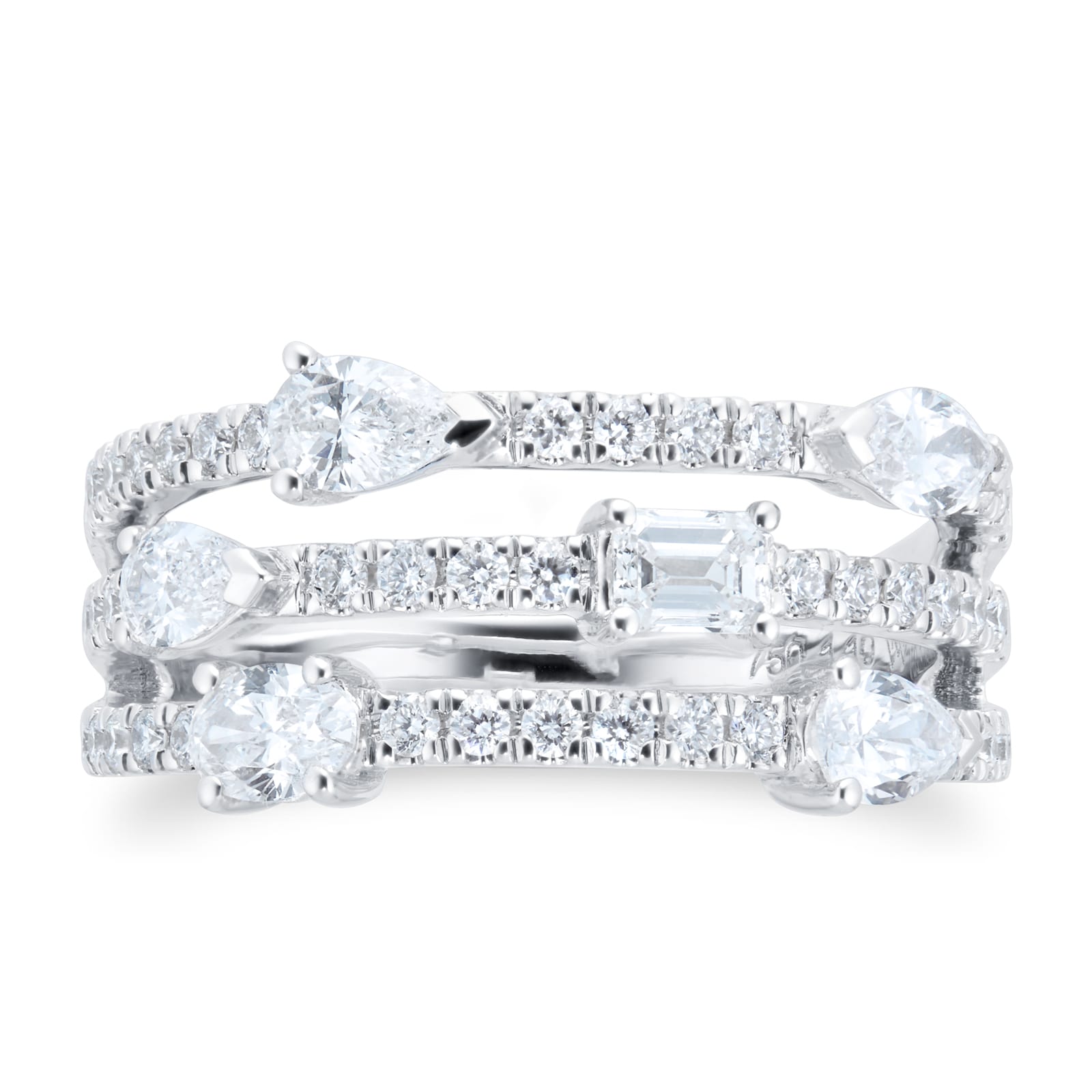 Mappin & Webb Riveret 18ct White Gold 1.10cttw Diamond Three Row Ring Mappin & Webb Riveret 18ct White Gold 1.10cttw Diamond Three Row Ring