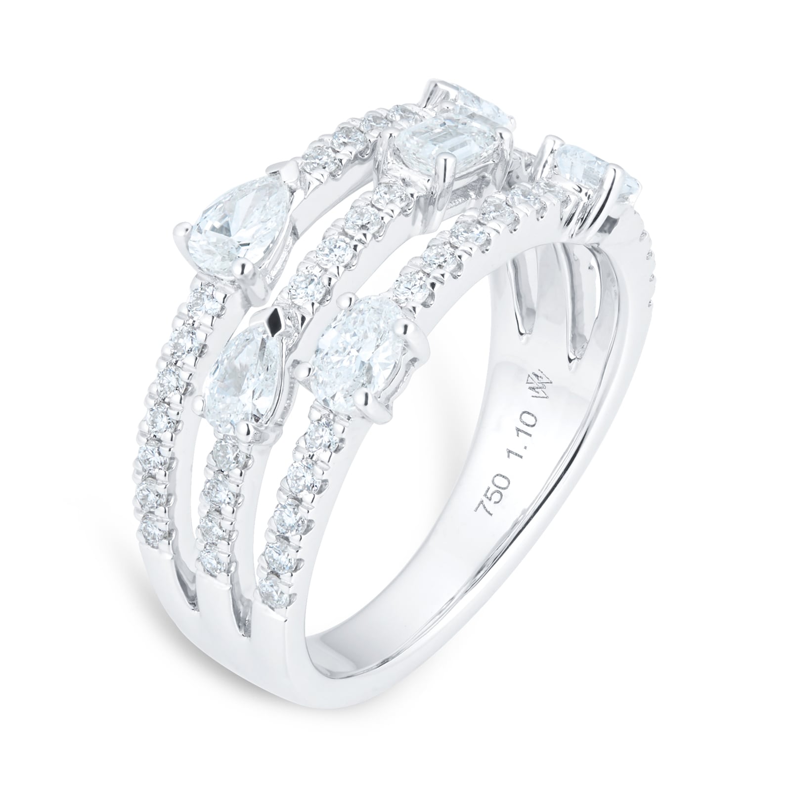Mappin & Webb Riveret 18ct White Gold 1.10cttw Diamond Three Row Ring Mappin & Webb Riveret 18ct White Gold 1.10cttw Diamond Three Row Ring