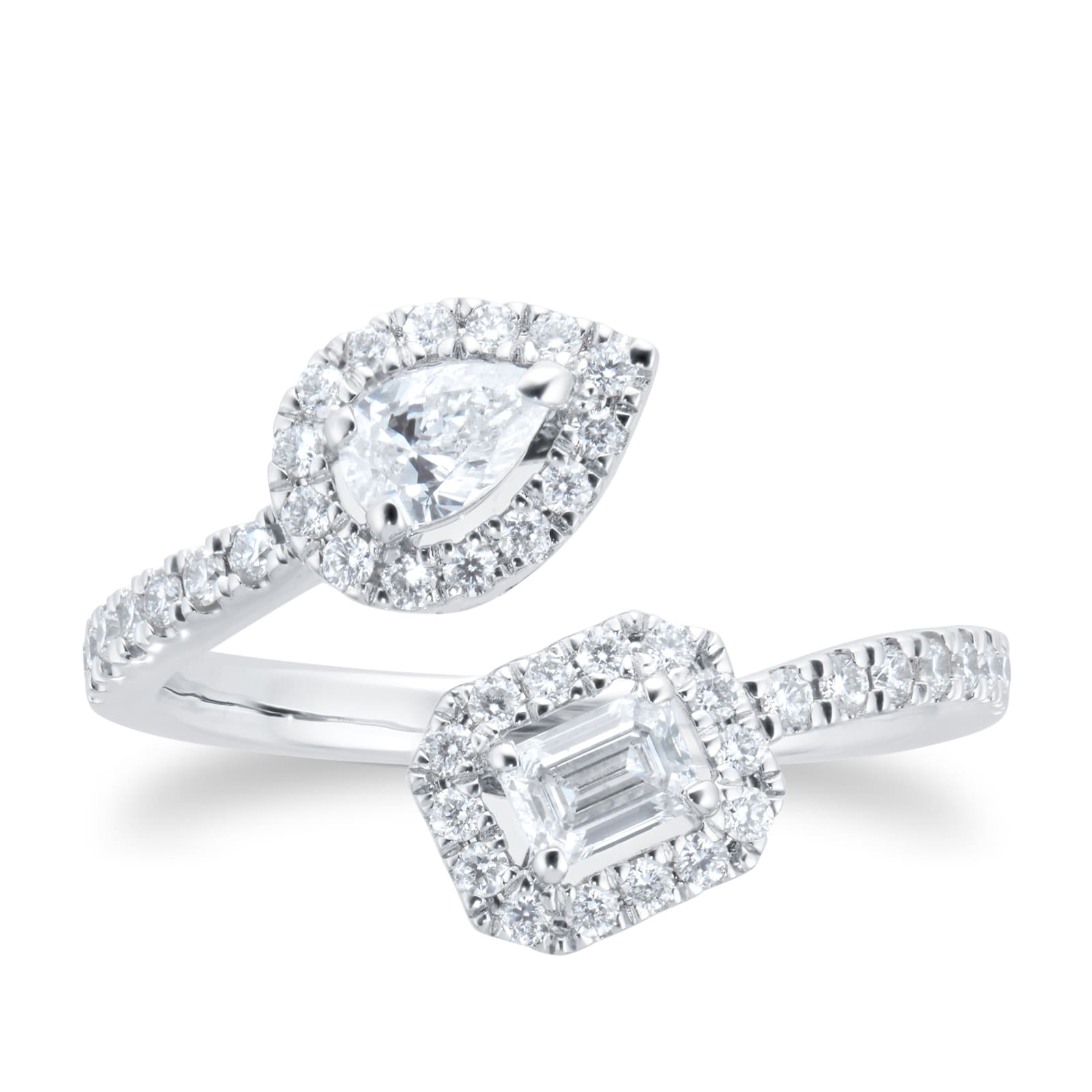 Mappin & Webb Amelia 18ct White Gold Toi et Moi 0.64cttw Diamond Halo Ring Mappin & Webb Amelia 18ct White Gold Toi et Moi 0.64cttw Diamond Halo Ring