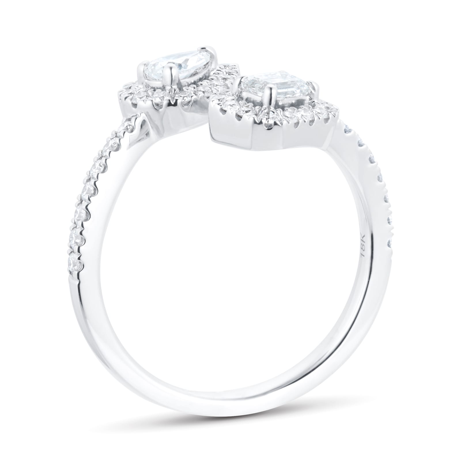 Mappin & Webb Amelia 18ct White Gold Toi et Moi 0.64cttw Diamond Halo Ring Mappin & Webb Amelia 18ct White Gold Toi et Moi 0.64cttw Diamond Halo Ring