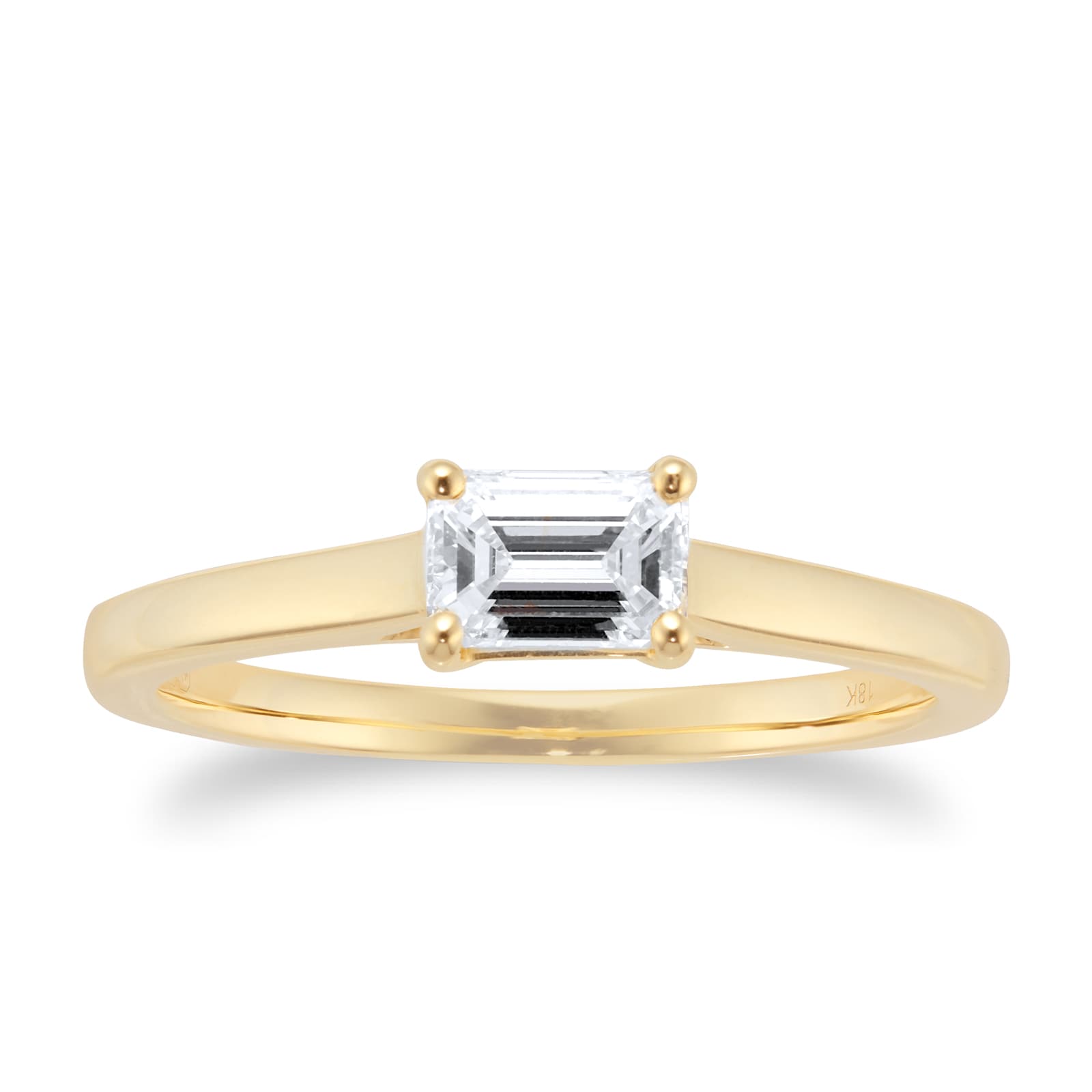 18ct Yellow Gold 0.50ct Diamond Emerald Cut Ring - Ring Size O