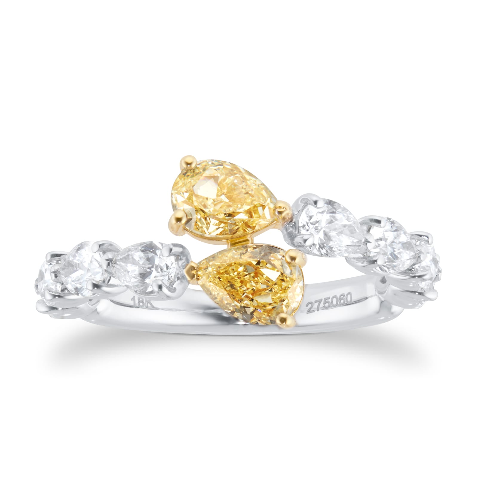 18ct Yellow & White Pear Cut Diamond Ring - Ring Size J