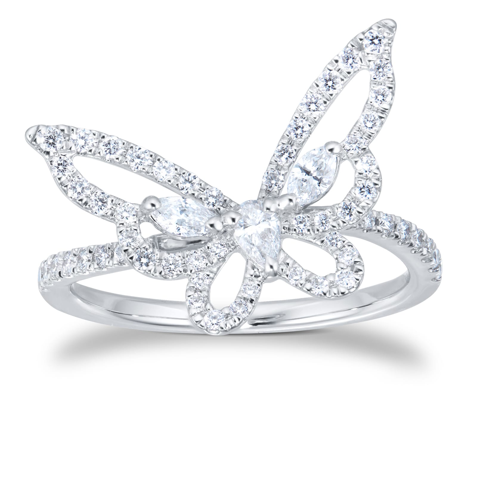 Limited Edition Riveret 18ct White Gold 0.50cttw Diamond Butterfly Ring - Ring Size J